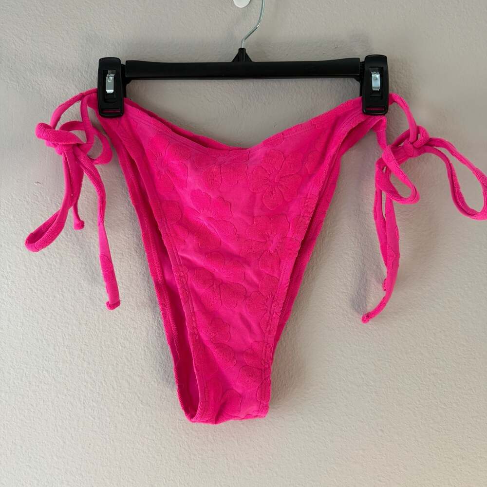 Nova Swim Y2K Vibrant Pink Floral Embossed Tie-Side Bikini Bottom